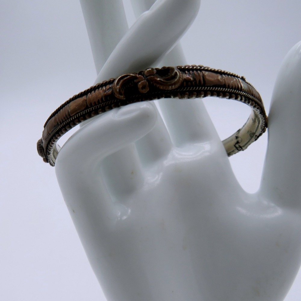 Vintage Mixed Metal Copper Silver Tone Bangle Bracelet Repousse Ethnic
